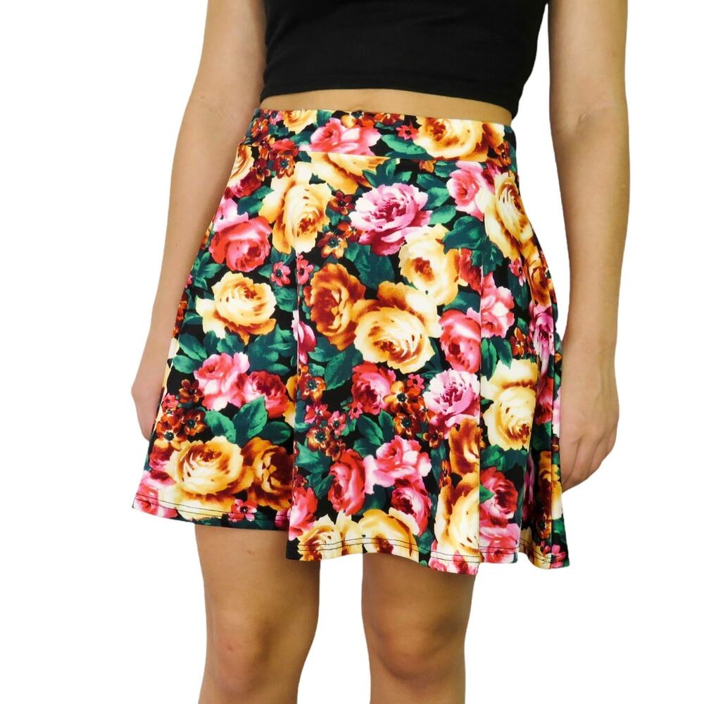 Y2k Qurio Urban Outfitters Floral Skater Skirt Vibrant Pink & Orange Mini Skirt